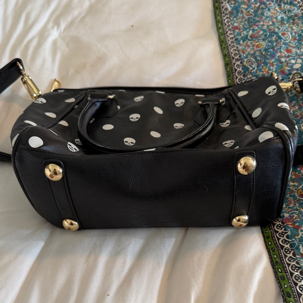 Loungefly Black Satchel with White Skull Dots - Picture 5 of 7